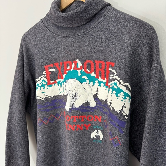 Vintage Cotton Ginny Turtleneck Sweatshirt Womens L Purple Grey Polar Bear VGUC - Picture 2 of 10